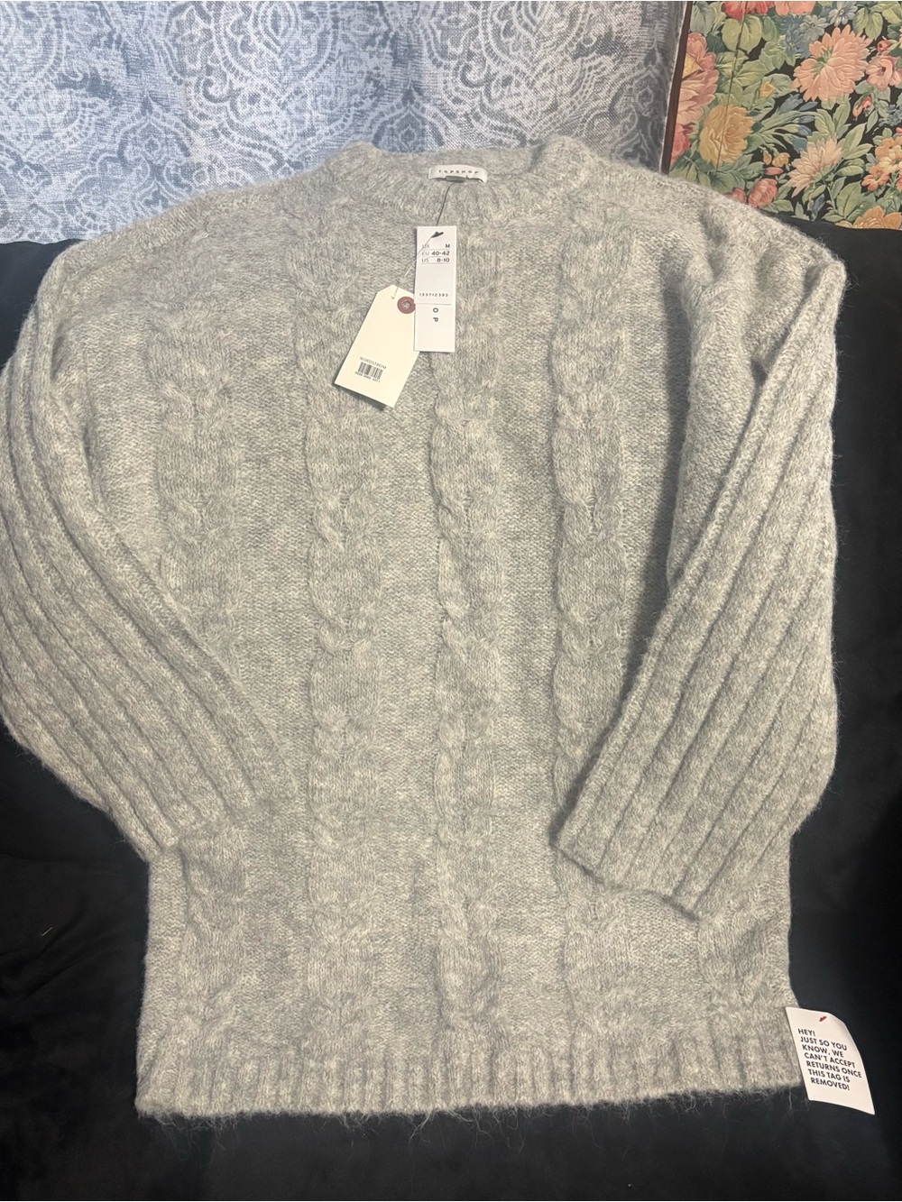 Topshop Light Gray Cable-Knit Crewneck Sweater Dress